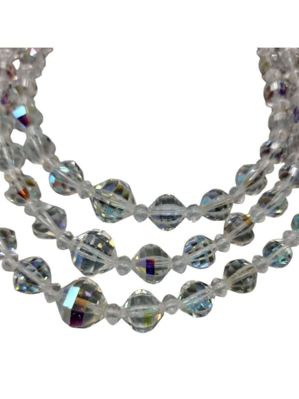 Multistrand Aurora Borealis Choker Necklace Glass Graduated 16" Beaded Chain - Picture 8 of 13